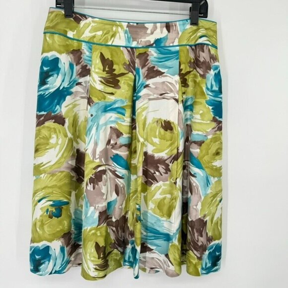 Talbots Skirt Size 10 womens blue green pleated Floral 100% Silk - Picture 2 of 8
